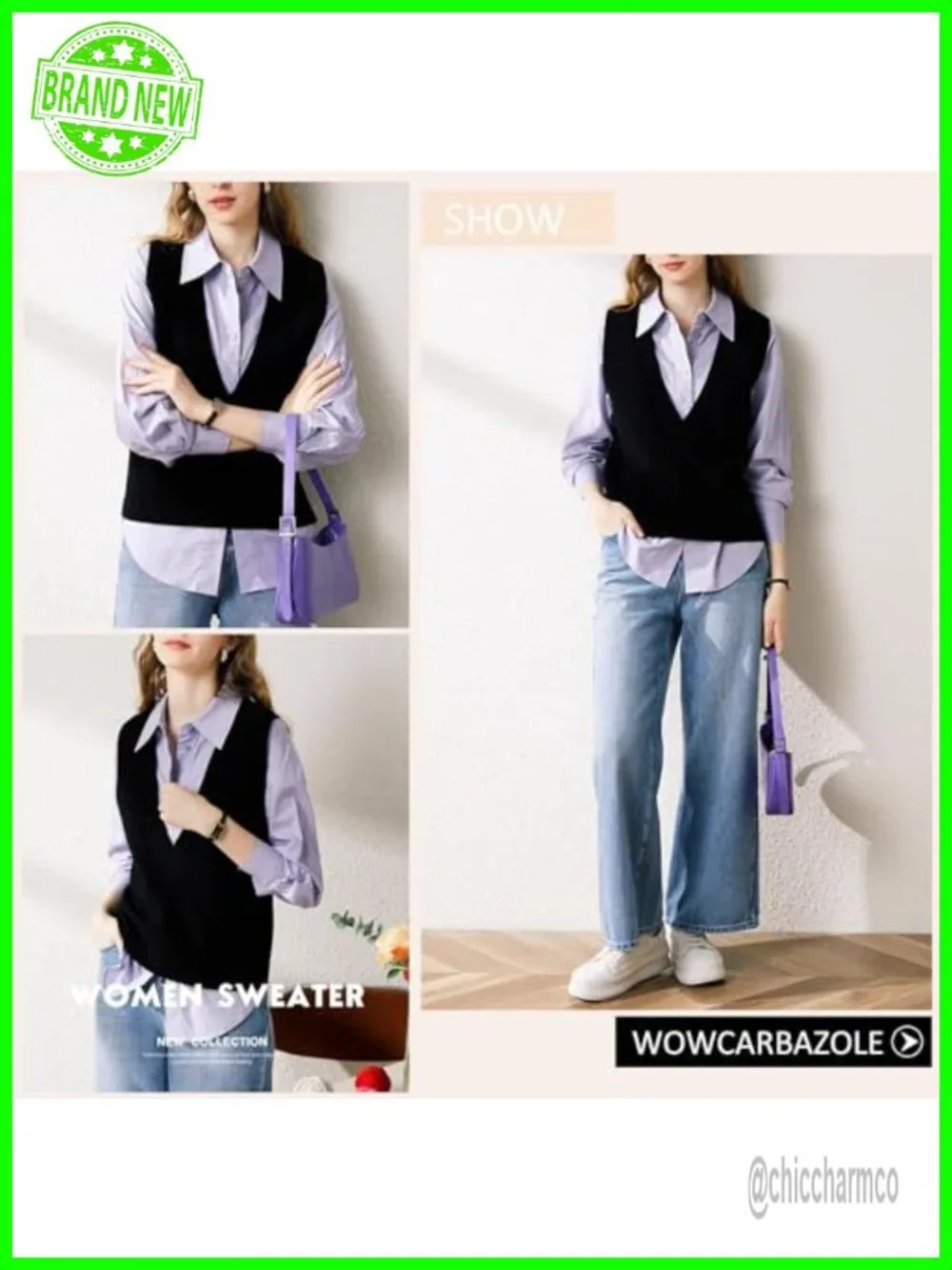 Women's V Neck Sleeveless Knit Sweater Vest Pullover Fall Layering Piece